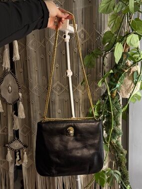 Ruth Saltz Black Leather Shoulder Bag with Gold Chain Strap